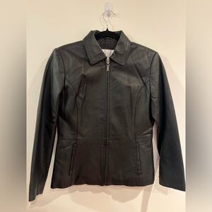 Worthington Black Genuine Leather Jacket - Petite Small